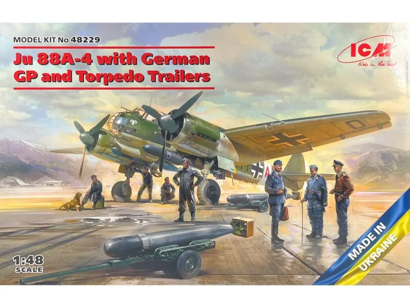 Ju 88A-4 with german ground personnel and torpedo trailers